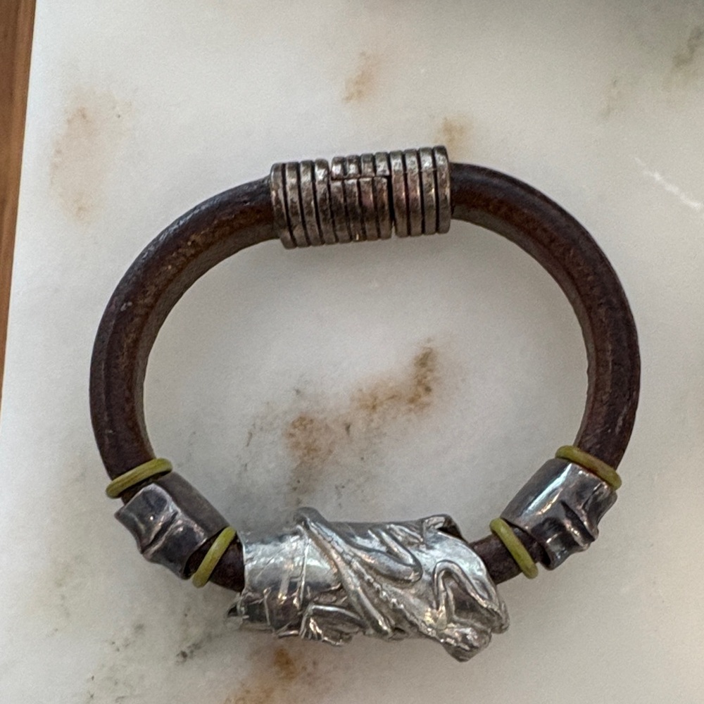 Silver and Brown Leather Bracelet